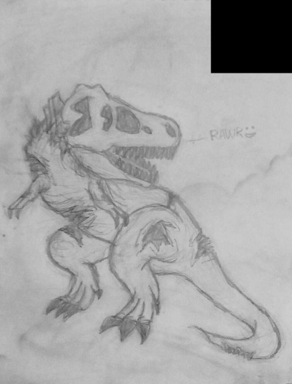 Pencil drawing of a zombie T.rex