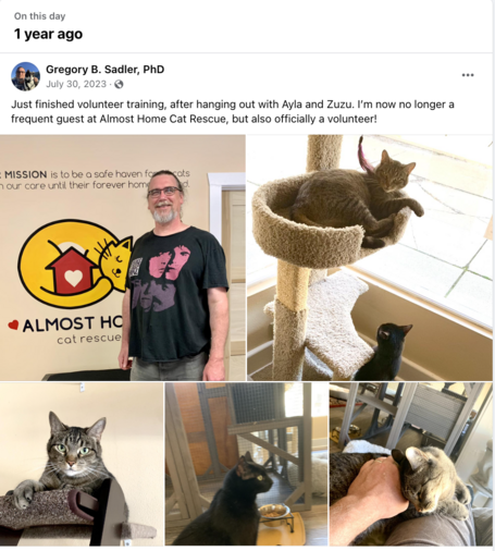 On this day 1year ago 

Just finished volunteer training, after hanging out with Ayla and Zuzu. I'm now no longer a frequent guest at AiImost Home Cat Rescue, but also officially a volunteer! 