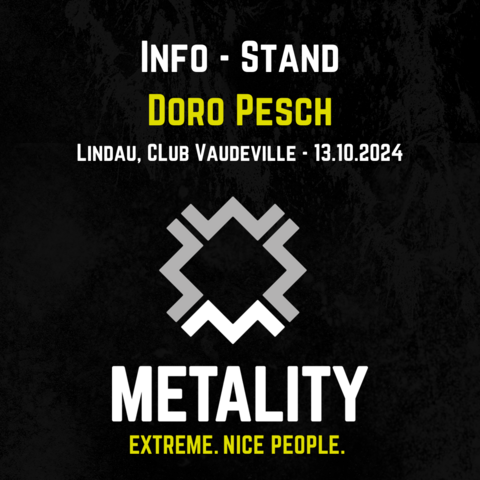 Grafik mit Text: Info-Stand. Doro Pesch. Lindau, Club Vaudeville. 13.10.2024