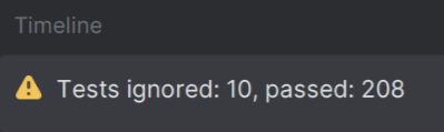 Screenshot of Jetbrains IDE notification stating:
Tests ignored: 10, passed: 208