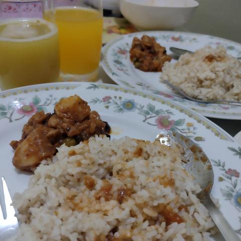 Week 5. Pork Menudo, fried rice. First proper meal for our new apartment w/ my partner.