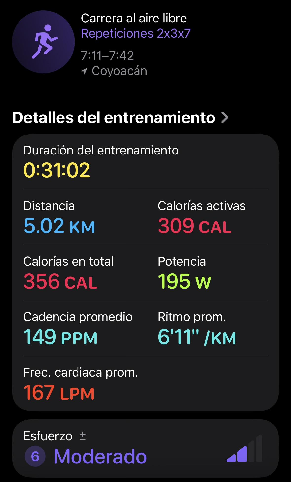 Apple Fitness screenshot showing my workout stats.